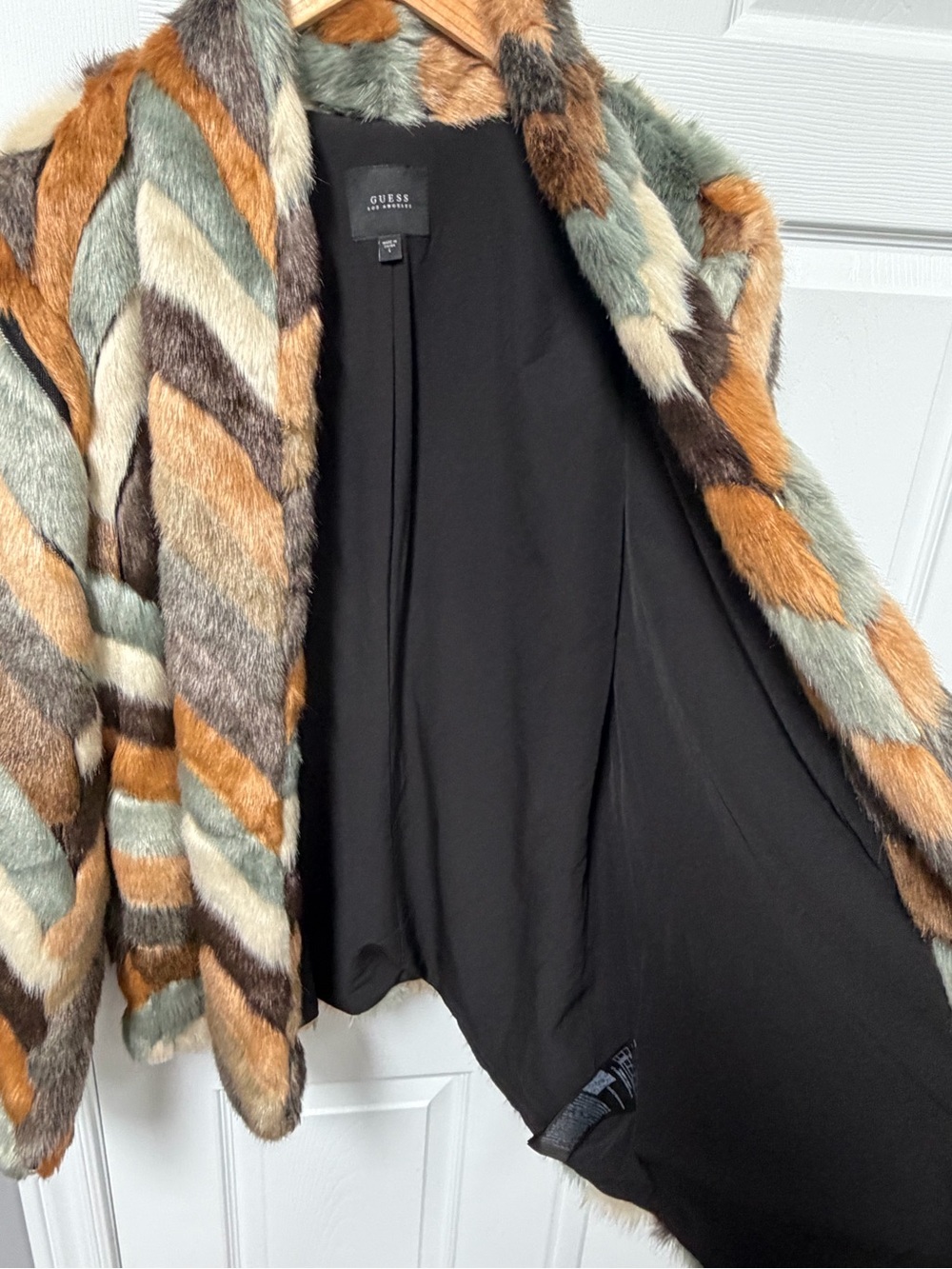Guess Multi-Color Chevron Faux Fur Jacket - Picture 8 of 11